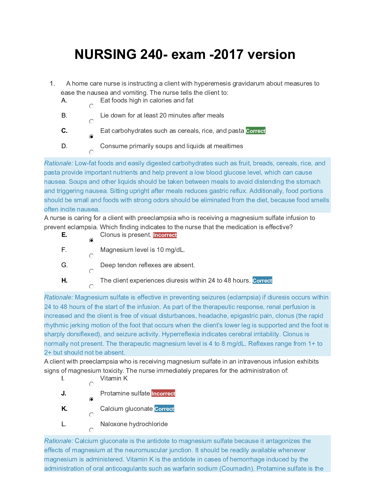 Preview image of NURSING 240- exam -2017 version document